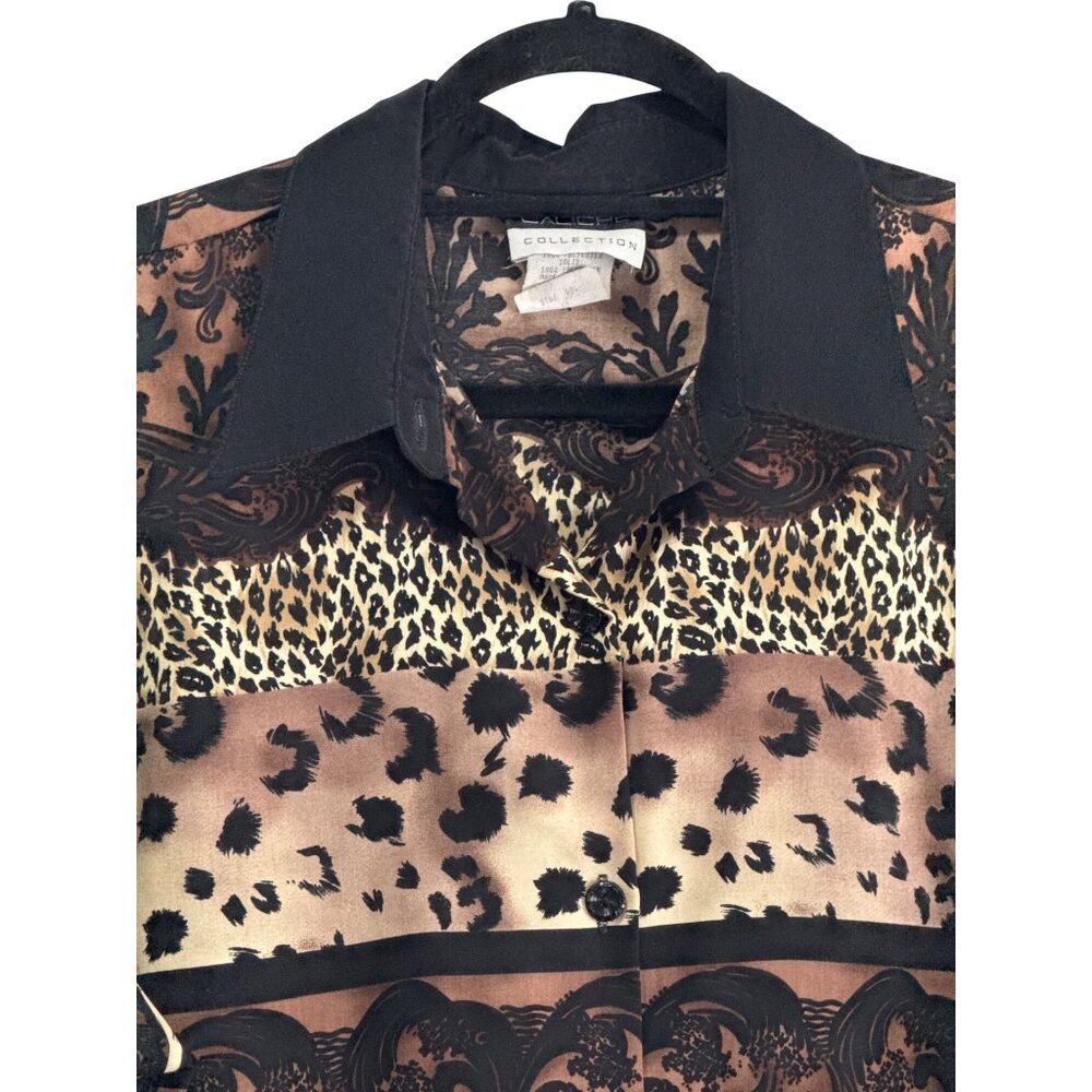 Caliche Vintage Leopard Print Mixed Pattern Button Long Sleeve  Blouse Size 16 - Picture 3 of 7